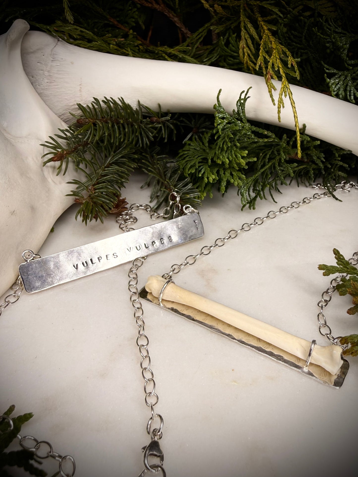 Vulpes vulpes genuine bone bar necklace