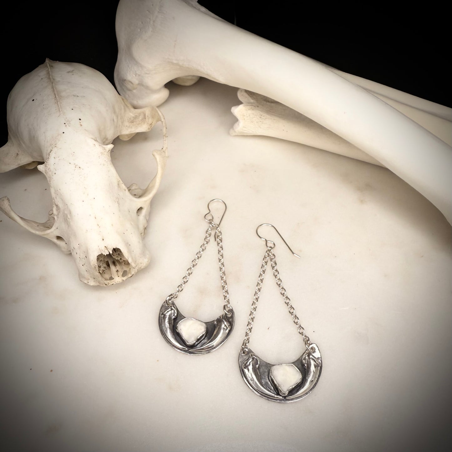 fox claw crescent earrings with genuine fox molars