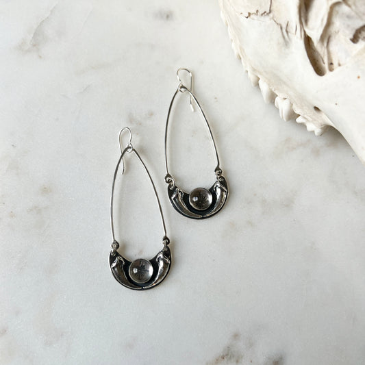 Fox claw Crescent earrings with clear quartz