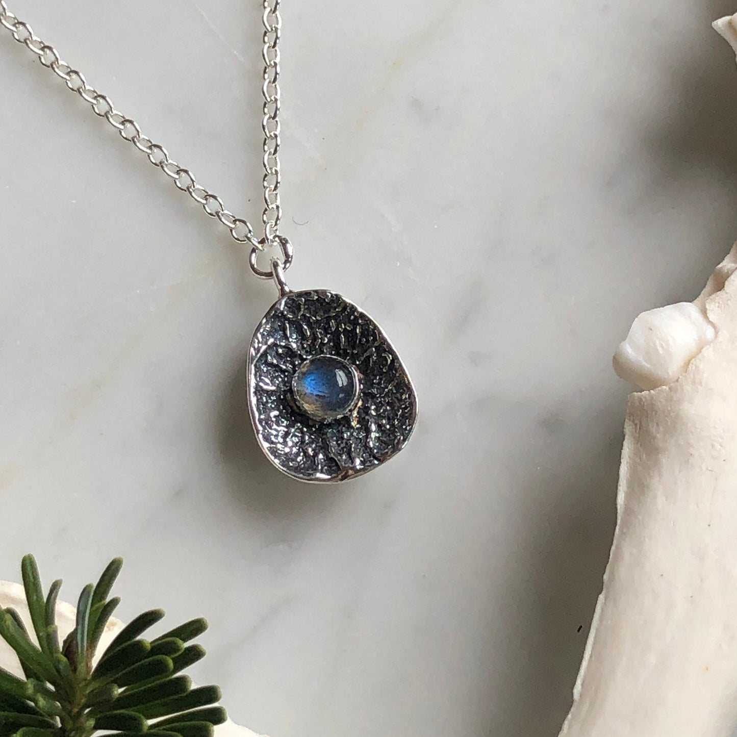 deer vertebral epiphysis necklace (3/4" cupped) with Labradorite