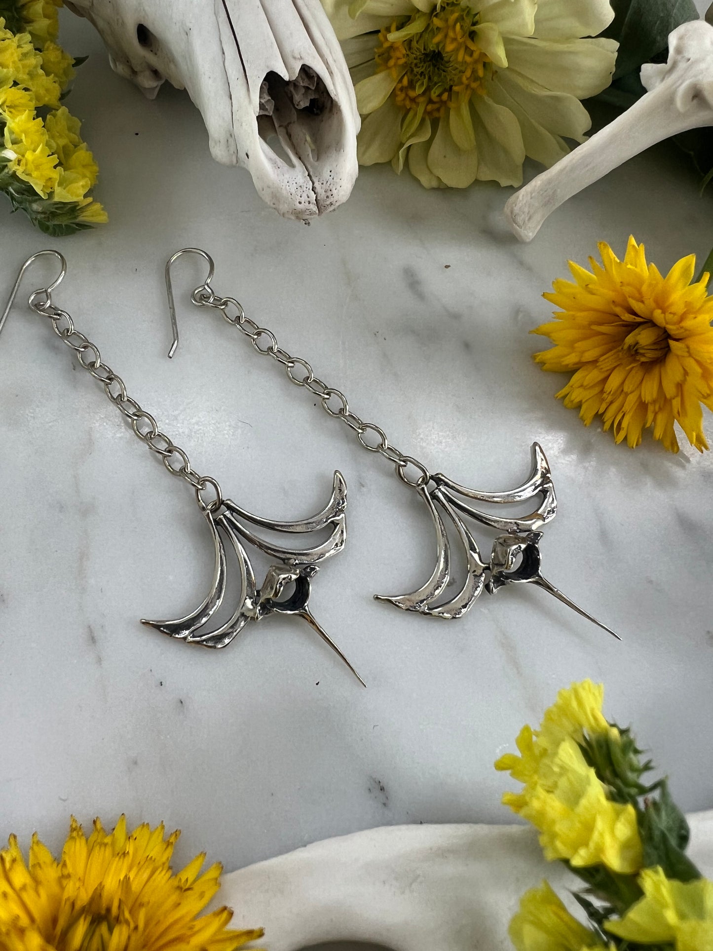 Squirrel ribs and vertebrae chain earrings