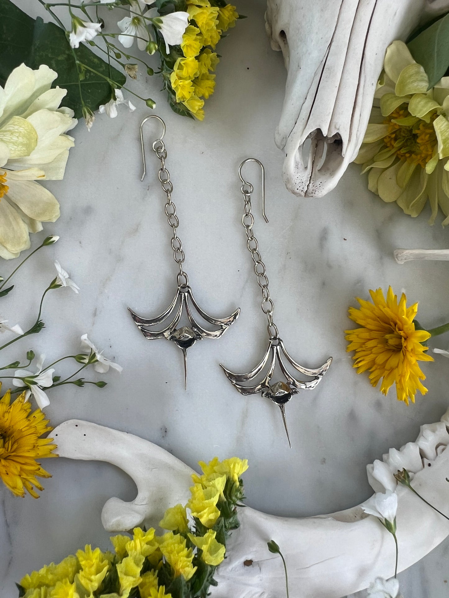 Squirrel ribs and vertebrae chain earrings