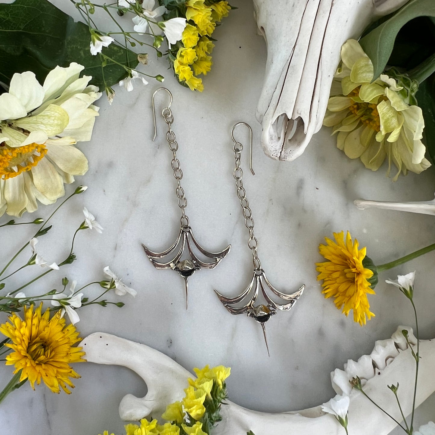 Squirrel ribs and vertebrae chain earrings