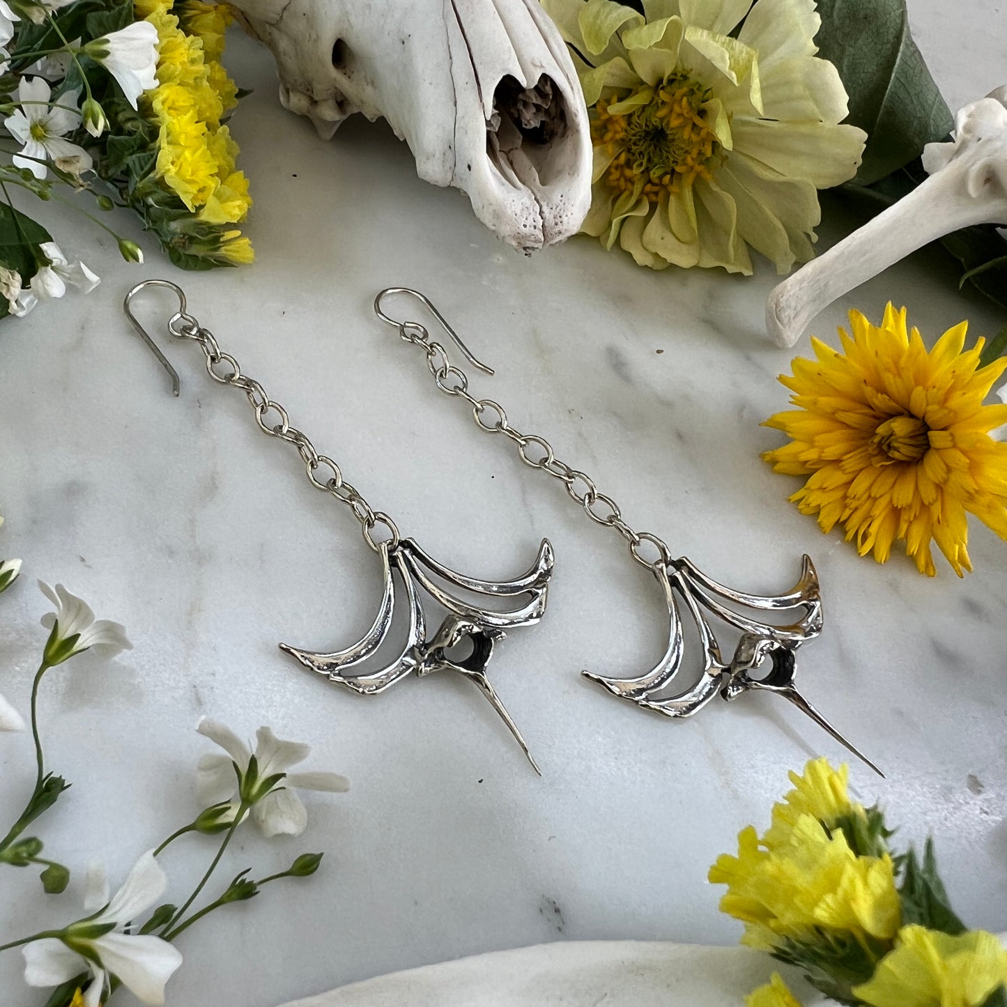 Squirrel ribs and vertebrae chain earrings