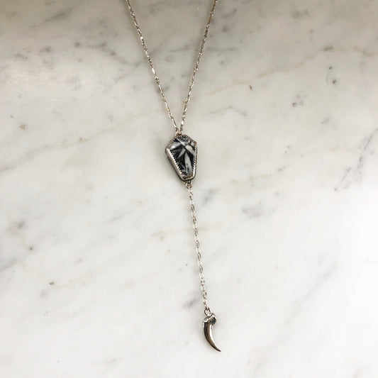 Pinolith Coffin Stone with with fox claw charm Lariat necklace