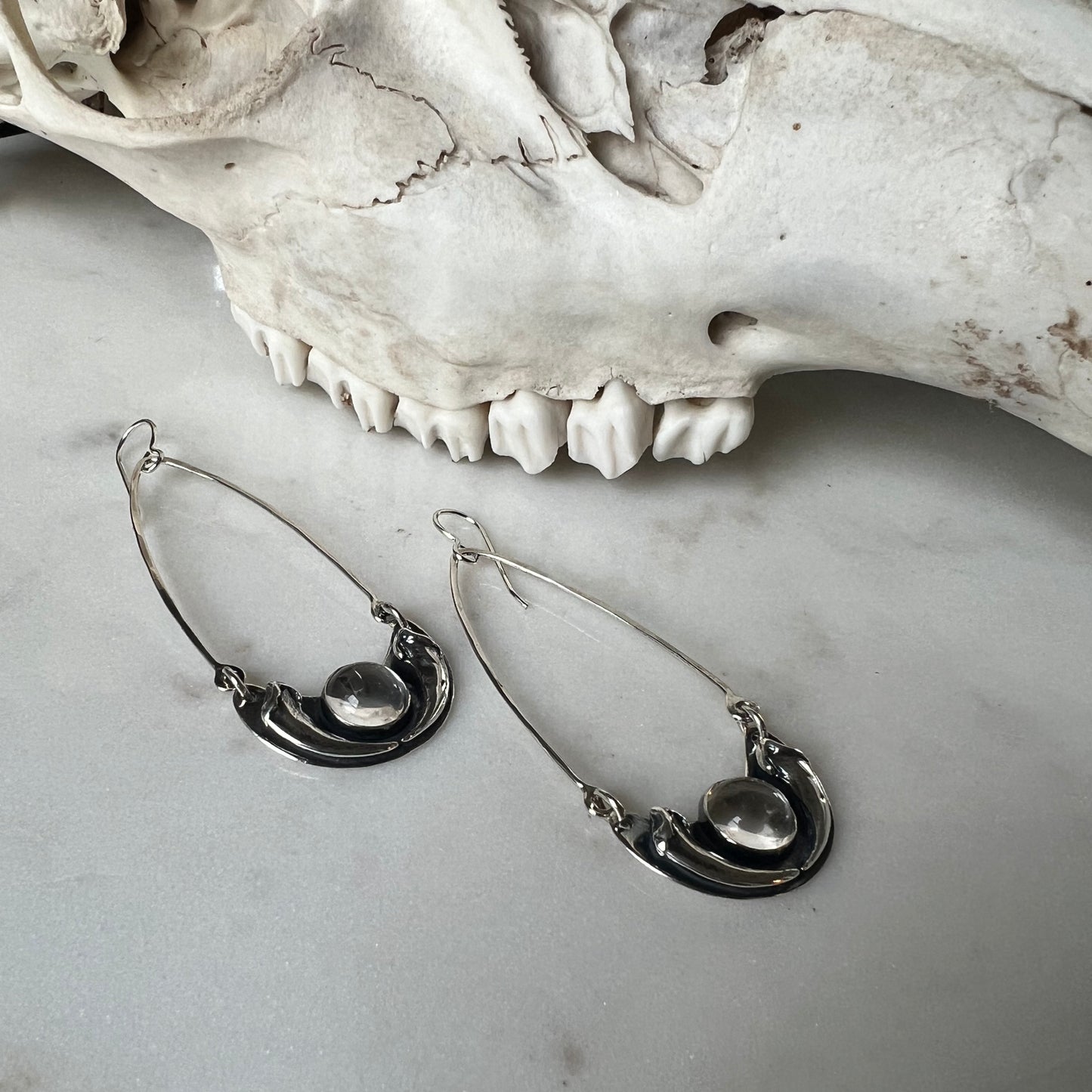 Fox claw Crescent earrings with clear quartz