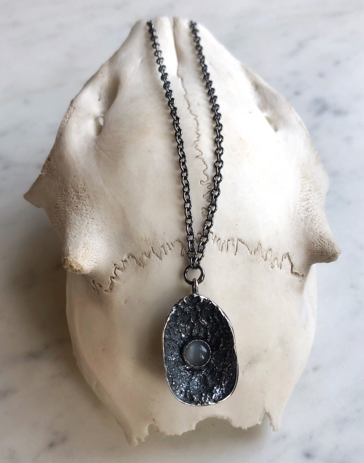 Grey Moonstone in sterling silver deer vertebral epiphysis necklace