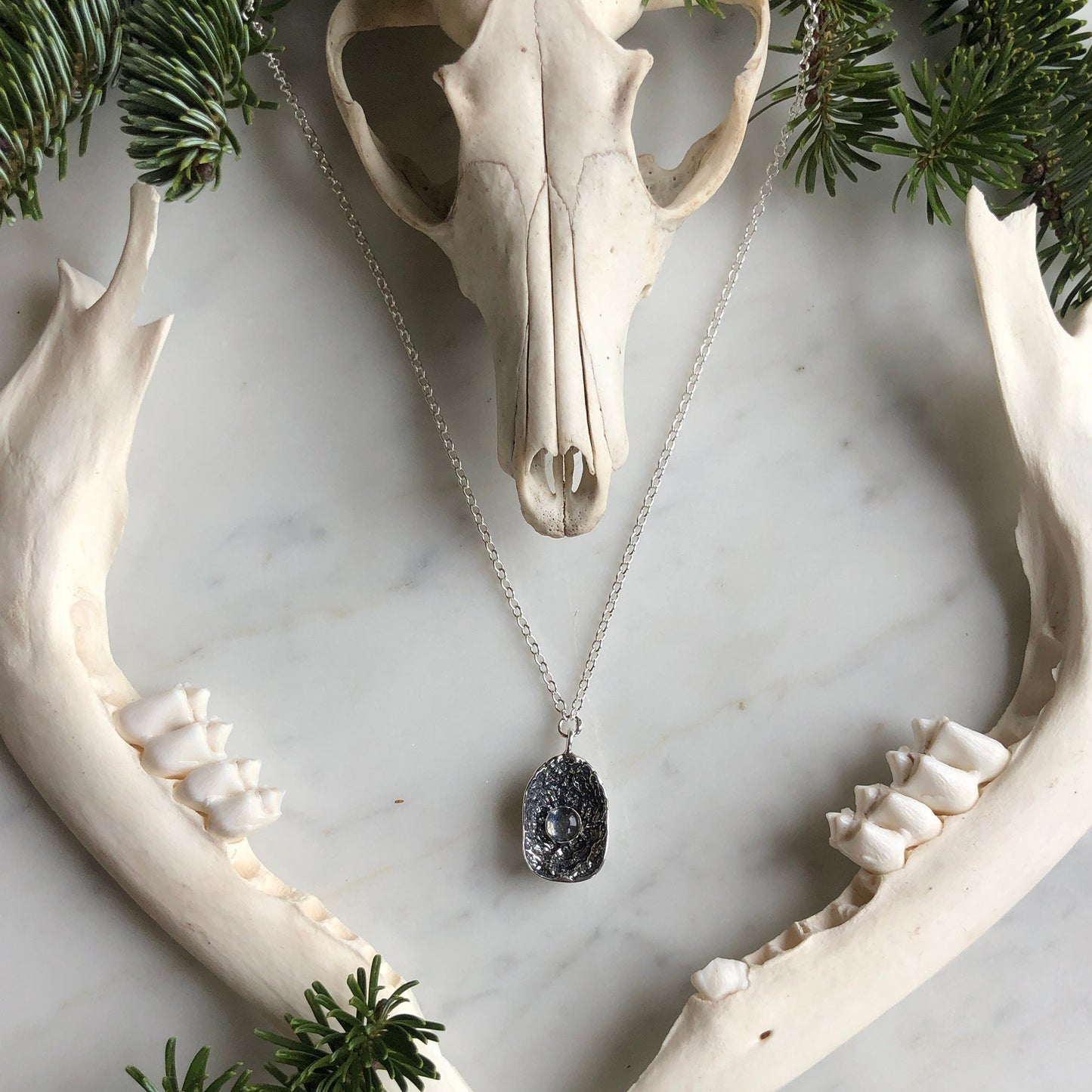 deer vertebral epiphysis necklace (7/8" cupped) with labradorite